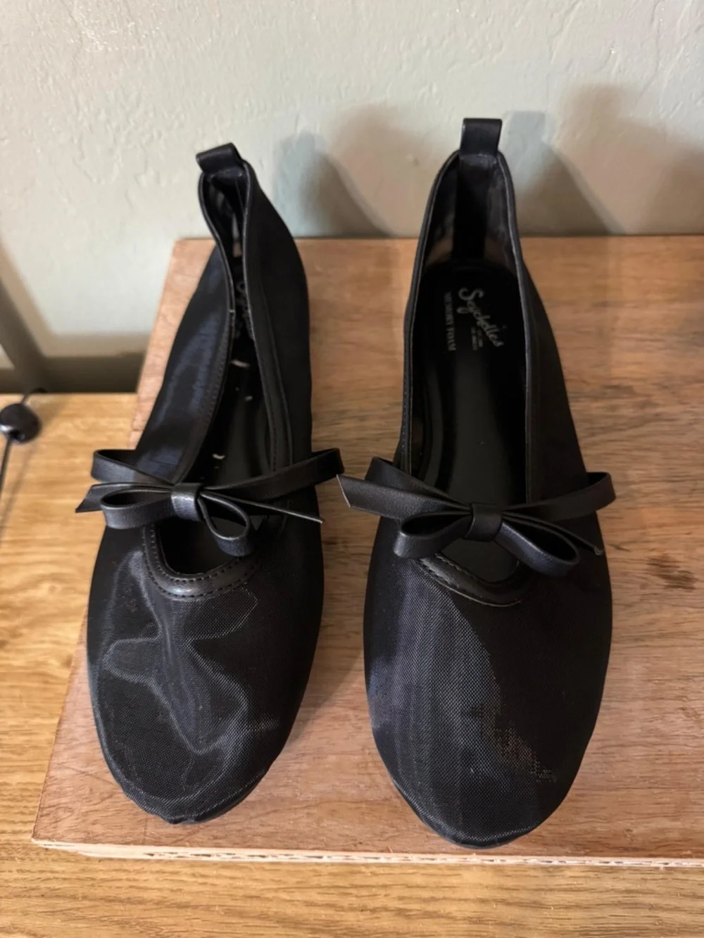 Seychelles Black Mesh Ballet Flats Bow Memory Foam Size 10